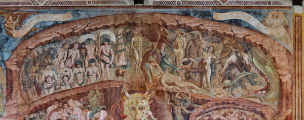 Pisa, Camposanto monumentale:
“Inferno”.  Affreschi di Buonamico Buffalmacco, 1336/1341.
A sinistra, particolare con il girone degli indovini e degli idolatri.
A destra, particolare con il girone di scismatici e scomunicati. In basso è raffigurato Maometto.

[ENG]
Pisa, Monumental Cemetery: “Hell”. Frescoes by Buonamico Buffalmacco, 1336/1341.
On the left, detail with the circle of soothsayers and idolaters.
On the right. detail with the circle of schismatics and excommunicated. Muhammad is depicted at the bottom.
Camposanto Monumentale, Pisa (PI), Toscana - Tuscany, Italia - Italy