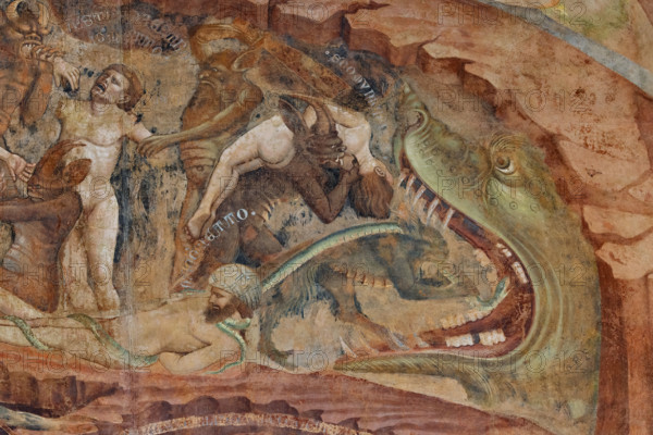 Pisa, Monumental Cemetery: “Hell”. Frescoes by Buonamico Buffalmacco, 1336/1341.
Detail with the circle of schismatics and excommunicated. Muhammad is depicted at the bottom.
Camposanto Monumentale, Pisa (PI), Toscana - Tuscany, Italia - Italy