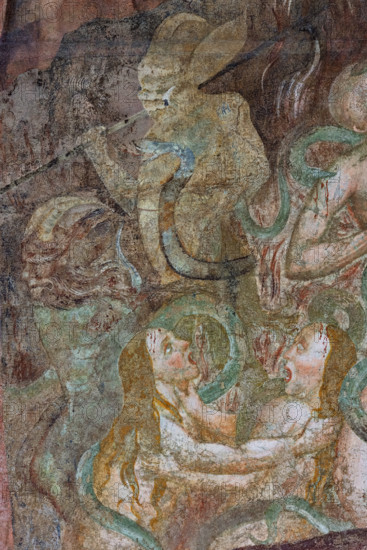 Pisa, Monumental Cemetery: “Hell”. Frescoes by Buonamico Buffalmacco, 1336/1341.
Detail with the circle of the wrathful, who vent their excesses by biting themselves and others; venomous and bloody bites are returned by a large number of snakes.
Camposanto Monumentale, Pisa (PI), Toscana - Tuscany, Italia - Italy