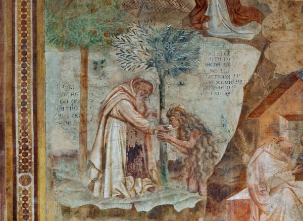 Pisa, Camposanto Monumentale: “Tebaide”,
storie degli Eremiti e dei Santi Padri ispirate alla “Vitae Patrum” del canonico domenicano Cavalca. Particolare con Santa Maria Egizia comunicata dall’Abate Zisimo. Affreschi di Buonamico Buffalmacco, 1336/1341.

[ENG]
Pisa, Monumental Cemetery: “Thebaid”, Stories of the Hermits and the Holy Fathers inspired by the Vitae Patrum by the Dominican Domenico Canon Cavalca. Detail with St. Mary of Egypt receiving Communion by Abbot Zisimo.
Frescoes by Buonamico Buffalmacco, 1336/1341.
Camposanto Monumentale, Pisa (PI), Toscana - Tuscany, Italia - Italy