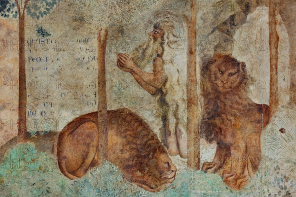 Pisa, Monumental Cemetery: “Thebaid”, Stories of the Hermits and the Holy Fathers inspired by the Vitae Patrum by the Dominican Domenico Canon Cavalca. Detail with lions.
Frescoes by Buonamico Buffalmacco, 1336/1341.
Camposanto Monumentale, Pisa (PI), Toscana - Tuscany, Italia - Italy