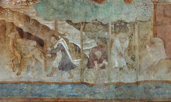 Pisa, Camposanto Monumentale: “Tebaide”,
storie degli Eremiti e dei Santi Padri ispirate alla “Vitae Patrum” del canonico domenicano Cavalca. 
La parte inferiore dell’opera rappresenta un fiume ricco di pesci e un monaco al centro che tira la rete. A sinistra un altro monaco si avvicina alla porta della città con un cammello carico. A destra un monaco che lavora la terra.
Affreschi di Buonamico Buffalmacco, 1336/1341.


[ENG]
Pisa, Monumental Cemetery: “Thebaid”, Stories of the Hermits and the Holy Fathers inspired by the Vitae Patrum by the Dominican Domenico Canon Cavalca. 
The lower part of the work depicts a river full of fish and a monk in the center pulling in a net. On the left, another monk approaches the city gate with a loaded camel . On the right, a monk works the land.
Frescoes by Buonamico Buffalmacco, 1336/1341.
Camposanto Monumentale, Pisa (PI), Toscana - Tuscany, Italia - Italy