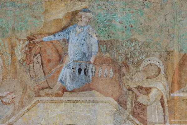 Pisa, Camposanto Monumentale: “Tebaide”,
storie degli Eremiti e dei Santi Padri ispirate alla “Vitae Patrum” del canonico domenicano Cavalca. 
Proprio al centro della parte inferiore dell'affresco troviamo un ponte. Ad attraversarlo c'è un gentiluomo elegantemente vestito di blu, a cavallo, che indica avanti ma guarda indietro verso un eremita in piedi dietro di lui, con cui sta conversando. L'eremita è San Macario d'Egitto, e il gentiluomo dignitoso a cavallo è il Diavolo (gli artigli sul suo piede sono un indizio). Il Diavolo sta rivelando il suo astuto piano per tentare i monaci sulla strada con i deliziosi liquidi contenuti nelle fiasche che porta con sé – ognuna di una varietà diversa, per soddisfare ogni gusto.
Affreschi di Buonamico Buffalmacco, 1336/1341.


[ENG]
Pisa, Monumental Cemetery: “Thebaid”, Stories of the Hermits and the Holy Fathers inspired by the Vitae Patrum by the Dominican Domenico Canon Cavalca. 
Right in the centre of the lower section of the fresco th...