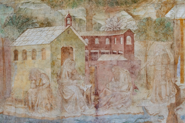 Pisa, Camposanto Monumentale: “Tebaide”,
storie degli Eremiti e dei Santi Padri ispirate alla “Vitae Patrum” del canonico domenicano Cavalca. 
Particolare con monaci, edifici (chiesa) e alberi.
Affreschi di Buonamico Buffalmacco, 1336/1341.


[ENG]
Pisa, Monumental Cemetery: “Thebaid”, Stories of the Hermits and the Holy Fathers inspired by the Vitae Patrum by the Dominican Domenico Canon Cavalca. 
Detail with monks, buildings (a church) and trees.
Frescoes by Buonamico Buffalmacco, 1336/1341.
Camposanto Monumentale, Pisa (PI), Toscana - Tuscany, Italia - Italy