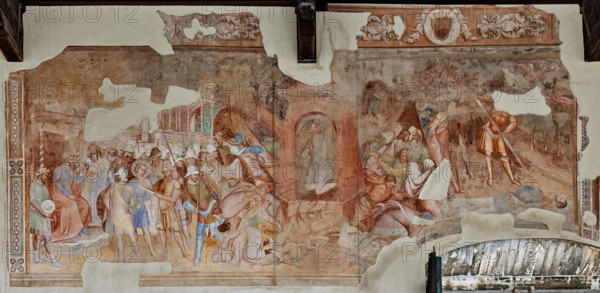 Pisa, Camposanto monumentale:
“Sant'Efisio condotto davanti al tribunale a Cagliari e torturato”; a destra: “Martirio di sant'Efisio”,  affresco di Spinello Aretino, 1390/1391.

[ENG]
Pisa, Monumental Cemetery: 
“Saint Ephysius brought before the tribunal in Cagliari and tortured”; on the right: “Martyrdom of Saint Ephysius”, fresco by Spinello Aretino, 1390/1391.
Camposanto Monumentale, Pisa (PI), Toscana - Tuscany, Italia - Italy