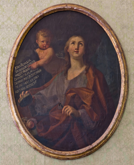 Palermo, Palazzo Reale o Palazzo dei Normanni, Appartamento Reale,  Torre Greca, appartamento di Carlo III di Borbone (Sala Formica): dipinto che rappresente Santa Rosalia (Rosalia de' Sinibaldi), patrona di Palermo.

[ENG]
Palermo, The Royal Palace or Palazzo dei Normanni (Palace of the Normans), The Greek Tower, the Apartment of Charles III Borbone (The Formica Hall: a painting representing Saint Rosalia (Rosalia de' Sinibaldi), patron Saint of Palermo.
Palazzo Reale (Palazzo dei Norma, Palermo (PA), Sicilia - Sicily, Italia - Italy