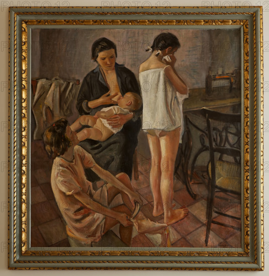 Palermo, The Royal Palace or Palazzo dei Normanni (Palace of the Normans), Studio Alaimo: oil painting by Alfonso Amorelli which represents a mother breastfeeding her baby and two girls.
Palazzo Reale (Palazzo dei Norma, Palermo (PA), Sicilia - Sicily, Italia - Italy