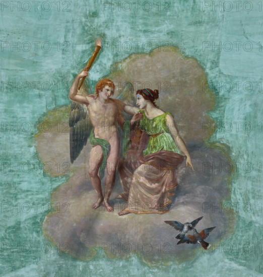 Palermo, Palazzo Reale o Palazzo dei Normanni, Appartamento Reale, Sala   degli Uccell, volta affrescata: dettaglio con uccelli, e Amore e Psiche.

[ENG]
Palermo, The Royal Palace or Palazzo dei Normanni (Palace of the Normans), The Royal Apartment, the Birds Room, the frescoed vault: detail with birds, and  Cupid and Psyche.
Palazzo Reale (Palazzo dei Norma, Palermo (PA), Sicilia - Sicily, Italia - Italy