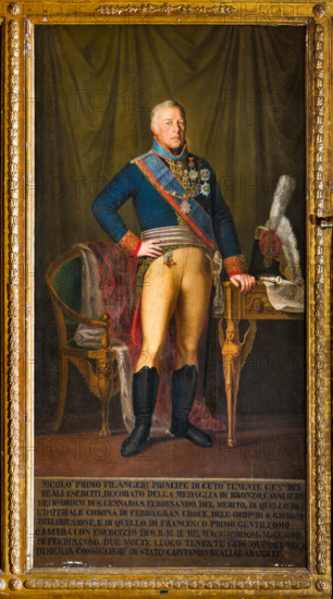 Palermo, Palazzo Reale o Palazzo dei Normanni, Appartamento Reale, Sala dei Viceré: "Nicolo` Filangeri, Luogotenente Generale del Regno" (1821); dipinto a olio  attribuito a scuola di Giuseppe Patania (1780-1852).

[ENG]
Palermo, The Royal Palace or Palazzo dei Normanni (Palace of the Normans), The Royal Apartment, The Viceroy Room: "Nicolo` Filangeri", General Lieutenantof the Kingdom (1821); oil painting attributed to Giuseppe Patania's school (1780-1852).
Palazzo Reale (Palazzo dei Norma, Palermo (PA), Sicilia - Sicily, Italia - Italy