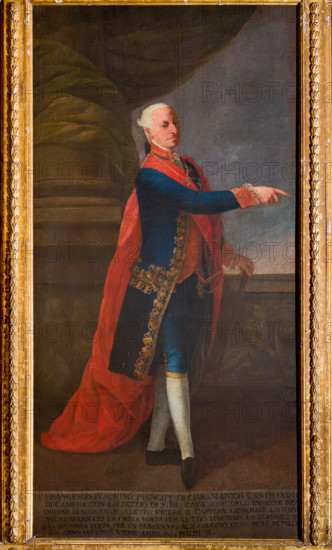 Palermo, Palazzo Reale o Palazzo dei Normanni, Appartamento Reale, Sala dei Viceré: "Francesco d'Aquino", Vicere´ dal 1786 al 1795; dipinto a olio  attribuito a Giuseppe Velasques (1750-1827).

[ENG]
Palermo, The Royal Palace or Palazzo dei Normanni (Palace of the Normans), The Royal Apartment, The Viceroy Room: "Francesco d'Aquino, Vicery from 1786 to 1795; oil painting attributed to Giuseppe Velasques (1750-1827).
Palazzo Reale (Palazzo dei Norma, Palermo (PA), Sicilia - Sicily, Italia - Italy
