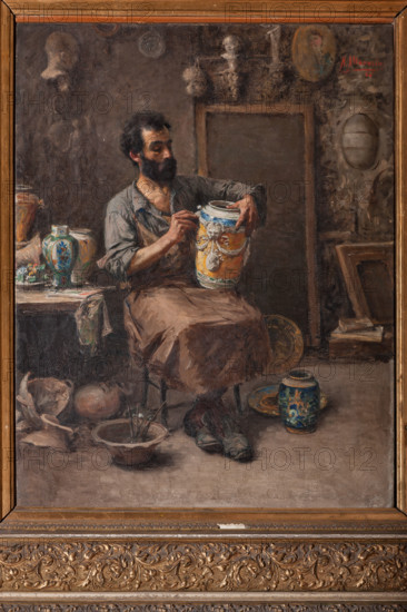 Palermo, Palazzo Reale o Palazzo dei Normanni, Appartamento Reale, Stanza del Segretario generale, Quadreria del Palazzo: "Ceramista", dipinto a olio di Natale Attanasio.

[ENG]
Palermo, The Royal Palace or Palazzo dei Normanni (Palace of the Normans), The Royal Apartment, Room of the General Secretary, Collection of paintings: "Ceramist", oil painting by Natale Attanasio.
Palazzo Reale (Palazzo dei Norma, Palermo (PA), Sicilia - Sicily, Italia - Italy