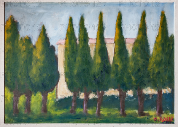 Palermo, Palazzo Reale o Palazzo dei Normanni, Appartamento Reale, Stanza del Segretario generale, Quadreria del Palazzo: "Filare di cipressi", dipinto di Ottone Rosai,  secolo XX.

[ENG]
Palermo, The Royal Palace or Palazzo dei Normanni (Palace of the Normans), The Royal Apartment, Room of the General Secretary, Collection of paintings: "Row of Cypresses", painting by Ottone Rosai, XX century.
Palazzo Reale (Palazzo dei Norma, Palermo (PA), Sicilia - Sicily, Italia - Italy