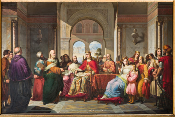 Palermo, Palazzo Reale o Palazzo dei Normanni, Appartamento Reale, corridoio che porta alla sala dei Vicere´: "Federico II riceve un libro di Aristotele da Michele Scoto", di Giacomo Conti, XIX secolo.


[ENG]
Palermo, The Royal Palace or Palazzo dei Normanni (Palace of the Normans), The Royal Apartment,  corridor which leads to the Viceroy Room: "Frederik II receiving a book by Aristotle from Michael Scot" bu Giacomo Conti, XIX century.
Palazzo Reale (Palazzo dei Norma, Palermo (PA), Sicilia - Sicily, Italia - Italy