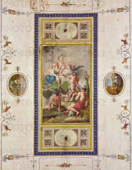 Palermo, Palazzo Reale o Palazzo dei Normanni, Appartamento Reale, Sala Rossa, la volta: "Apoteosi del lavoro, dell'agricoltura, delle arti e delle scienze" di Benedetto Codardi. Raffigurazione allegorica dell'Olimpo con  Giove, Cerere, e Vulcano.

[ENG]
Palermo, The Royal Palace or Palazzo dei Normanni (Palace of the Normans), The Royal Apartment, The Red Room: "Apotheosis of work, agriculture, arts and sciences" by Benedetto Codardi. Allegorical depiction of  the Olympus with Jupiter, Ceres, and Vulcan.
Palazzo Reale (Palazzo dei Norma, Palermo (PA), Sicilia - Sicily, Italia - Italy