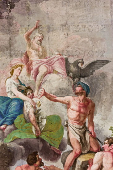 Palermo, Palazzo Reale o Palazzo dei Normanni, Appartamento Reale, Sala Rossa, la volta: "Apoteosi del lavoro, dell'agricoltura, delle arti e delle scienze" di Benedetto Codardi. Raffigurazione allegorica dell'Olimpo con  Giove, Cerere, e Vulcano. Particolare.

[ENG]
Palermo, The Royal Palace or Palazzo dei Normanni (Palace of the Normans), The Royal Apartment, The Red Room: "Apotheosis of work, agriculture, arts and sciences" by Benedetto Codardi. Allegorical depiction of  the Olympus with Jupiter, Ceres, and Vulcan. Detail.
Palazzo Reale (Palazzo dei Norma, Palermo (PA), Sicilia - Sicily, Italia - Italy