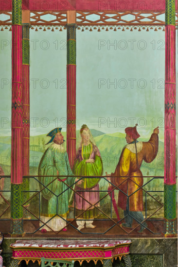 Palermo, Palazzo Reale o Palazzo dei Normanni, Appartamento Reale, Sala Cinese o Gabinetto Cinese: particolare delle  pitture murali a secco di Giovanni Patricolo, 1880 circa.

[ENG]
Palermo, The Royal Palace or Palazzo dei Normanni (Palace of the Normans), The Royal Apartment, The Chinese Room or the Chinese Study: detail of the dry wall painting by Giovanni Patricolo, about 1880.
Palazzo Reale (Palazzo dei Norma, Palermo (PA), Sicilia - Sicily, Italia - Italy