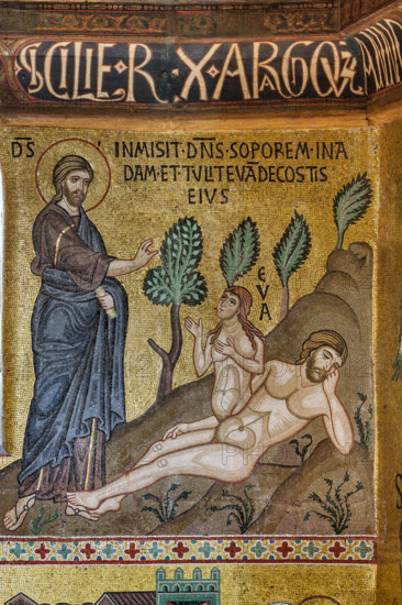 Palermo, Palazzo Reale o Palazzo dei Normanni,  Cappella Palatina (Basilica), ciclo di mosaici Vecchio Testamento, ciclo della Creazione: "Creazione di Eva", XII secolo.

[ENG]
Palermo, The Royal Palace or Palazzo dei Normanni (Palace of the Normans), The Palatine Chapel (Basilica), cycle of mosaics on the Old Testament, cycle of the Creation: "The Creation of Eve", XII century.
Palazzo Reale (Palazzo dei Norma, Palermo (PA), Sicilia - Sicily, Italia - Italy