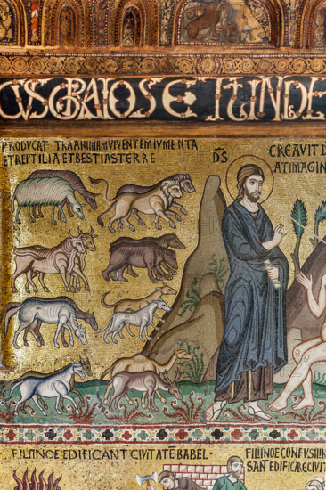 Palermo, Palazzo Reale o Palazzo dei Normanni,  Cappella Palatina (Basilica), ciclo di mosaici Vecchio Testamento, ciclo della Creazione: "Creazione degli animali", XII secolo.

[ENG]
Palermo, The Royal Palace or Palazzo dei Normanni (Palace of the Normans), The Palatine Chapel (Basilica), cycle of mosaics on the Old Testament, cycle of the Creation: "The Creation of Animals", XII century.
Palazzo Reale (Palazzo dei Norma, Palermo (PA), Sicilia - Sicily, Italia - Italy