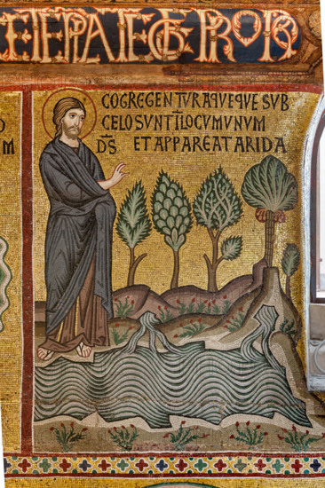 Palermo, The Royal Palace or Palazzo dei Normanni (Palace of the Normans), The Palatine Chapel (Basilica), cycle of mosaics on the Old Testament, cycle of the Creation: "God divides the Earth from the Waters and creates Rivers, Seas, Flowers and Plants.", XII century.
Palazzo Reale (Palazzo dei Norma, Palermo (PA), Sicilia - Sicily, Italia - Italy