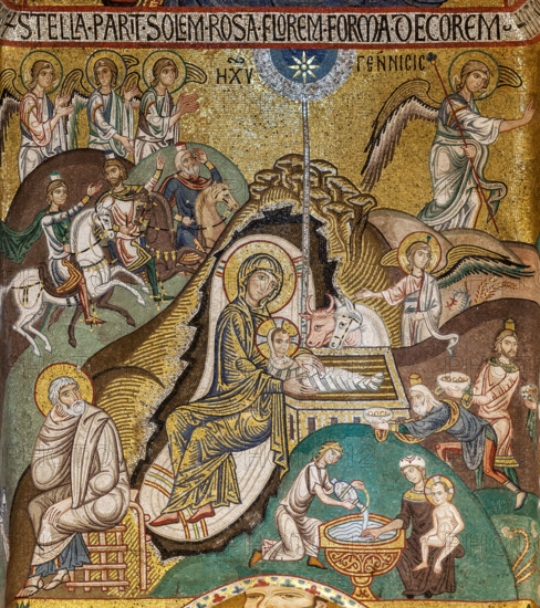 Palermo, The Royal Palace or Palazzo dei Normanni (Palace of the Normans), The Palatine Chapel (Basilica), Southern apse or St. Paul's "absidiola", mosaics: "Nativity", XII century.
Palazzo Reale (Palazzo dei Norma, Palermo (PA), Sicilia - Sicily, Italia - Italy