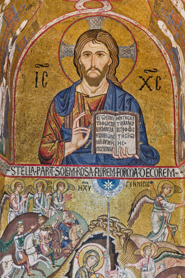 Palermo, Palazzo Reale o Palazzo dei Normanni,  Cappella Palatina (Basilica), abside meridionale o absidiola di San Paolo, mosaici: "Cristo Pantocrator" e "Natività", secolo XII.

[ENG]
Palermo, The Royal Palace or Palazzo dei Normanni (Palace of the Normans), The Palatine Chapel (Basilica), Southern apse or St. Paul's "absidiola", mosaics: "Christ Pantocrator" and "Nativity", XII century.
Palazzo Reale (Palazzo dei Norma, Palermo (PA), Sicilia - Sicily, Italia - Italy
