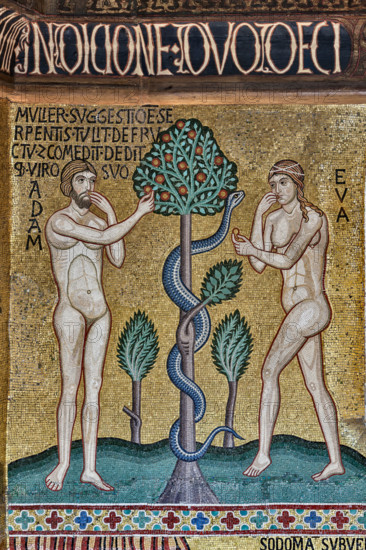 Palermo, Palazzo Reale o Palazzo dei Normanni,  Cappella Palatina (Basilica), ciclo di mosaici Vecchio Testamento, ciclo della Creazione:  "Il peccato originale", XII secolo.

[ENG]
Palermo, The Royal Palace or Palazzo dei Normanni (Palace of the Normans), The Palatine Chapel (Basilica), cycle of mosaics on the Old Testament, cycle of the Creation: "The Original Sin", XII century.
Palazzo Reale (Palazzo dei Norma, Palermo (PA), Sicilia - Sicily, Italia - Italy