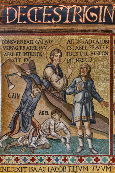 Palermo, Palazzo Reale o Palazzo dei Normanni,  Cappella Palatina (Basilica), ciclo di mosaici Vecchio Testamento, ciclo della Creazione:  "Caino uccide Abele", XII secolo.

[ENG]
Palermo, The Royal Palace or Palazzo dei Normanni (Palace of the Normans), The Palatine Chapel (Basilica), cycle of mosaics on the Old Testament, cycle of the Creation: "Cain killing Abel", XII century.
Palazzo Reale (Palazzo dei Norma, Palermo (PA), Sicilia - Sicily, Italia - Italy