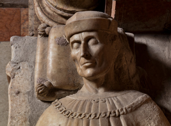 Modena, Duomo, interno, navata destra: monumento funerario dedicato a Francesco Molza; di Bartolomeo Spani, 1516. Marmo di Carrara, marmo proconnesio, pietra d'Istria e rosso ammonitico.

[ENG]
Modena, Cathedral, interior, right aisle: funerary monument dedicated to Francesco Molza; Bartolomeo Spani, 1516. Carrara marble, Proconnesian marble, Istrian stone and red ammonitic stone.