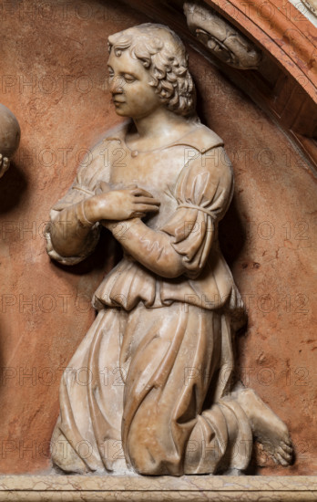 Modena, Duomo, interno, navata destra: monumento funerario dedicato a Francesco Molza; di Bartolomeo Spani, 1516. Marmo di Carrara, marmo proconnesio, pietra d'Istria e rosso ammonitico.

[ENG]
Modena, Cathedral, interior, right aisle: funerary monument dedicated to Francesco Molza; Bartolomeo Spani, 1516. Carrara marble, Proconnesian marble, Istrian stone and red ammonitic stone.