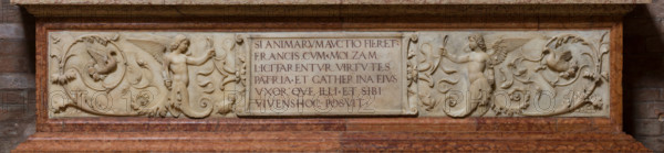 Modena, Duomo, interno, navata destra: monumento funerario dedicato a Francesco Molza; di Bartolomeo Spani, 1516. Marmo di Carrara, marmo proconnesio, pietra d'Istria e rosso ammonitico.

[ENG]
Modena, Cathedral, interior, right aisle: funerary monument dedicated to Francesco Molza; Bartolomeo Spani, 1516. Carrara marble, Proconnesian marble, Istrian stone and red ammonitic stone.
Duomo, Modena (MO), Emilia Romagna, Italia - Italy