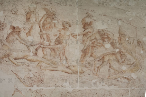 Pisa, Museo delle sinopie:
“Inferno”.  Sinopia preparatoria degli affreschi di Buonamico Buffalmacco, 1336/1341 nel Camposanto di Pisa.
Particolare con il girone di scismatici e scomunicati. 

[ENG]
Pisa, Monumental Cemetery: “Hell”. Preparatory sinopia to the frescoes by Buonamico Buffalmacco in the Monumental Cemetery, 1336/1341.
Detail with the circle of schismatics and excommunicated.
Museo delle sinopie, Pisa (PI), Toscana - Tuscany, Italia - Italy
