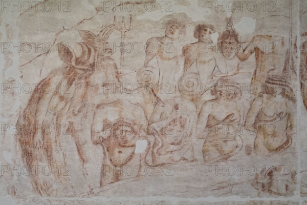 Pisa, Museo delle sinopie:
“Inferno”.  Sinopia preparatoria degli affreschi di Buonamico Buffalmacco, 1336/1341 nel Camposanto di Pisa.
Particolare con il girone degli indovini e degli idolatri.

[ENG]
Pisa, Monumental Cemetery: “Hell”. Preparatory sinopia to the frescoes by Buonamico Buffalmacco in the Monumental Cemetery, 1336/1341.
Detail with the circle of soothsayers and idolaters.
Museo delle sinopie, Pisa (PI), Toscana - Tuscany, Italia - Italy