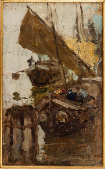 Collezione Assicoop Unipol, inv. n°  902: 
Giuseppe Miti Zanetti (1859-1929); “Al porto”, olio su cartone, 32 x 20 cm).

[ENG]
Giuseppe Miti Zanetti (1859-1929); “At the Harbour” , oil painting on cardboard, 32 x 20 cm.
Collezione Assicoop - Unipol, Modena (MO), Emilia Romagna, Italia - Italy