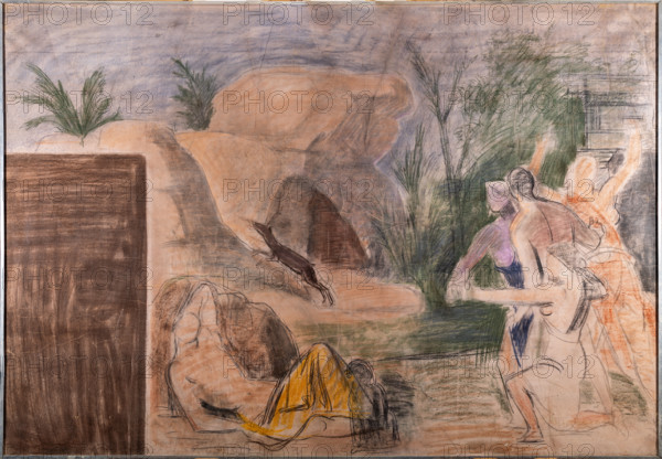 Collezione Assicoop Unipol, inv. n° 923: 
Achille Funi (Ferrara 1890-1972); “Scenario mitologico; caccia con l’arco” (tecnica mista su cartone, cm.140 x 200).

[ENG]
Achille Funi (Ferrara 1890-1972); “Mythological Scenery; Bow Hunting” (mixed media on cardboard, 140 x 200 cm).
Collezione Assicoop - Unipol, Modena (MO), Emilia Romagna, Italia - Italy