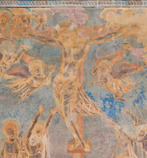 Assisi, Basilica superiore di San Francesco, transetto meridionale, parete est: particolare della grande Crocifissione. 
Affreschi di Cimabue (Cenni di Pepo 1277-1283?).

[ENG]
Assisi, Upper Basilica of Saint Francis, southern transept, east wall: detail of the large  “Crucifixion”. 
Frescoes by Cimabue (Cenni di Pepo 1277-1283?).
Basilica superiore di San France, Assisi (PG), Umbria, Italia - Italy