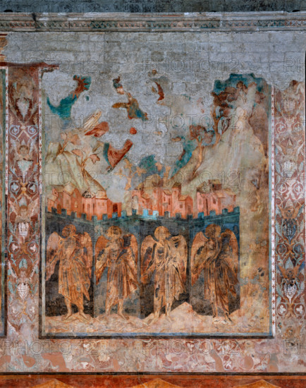 Assisi, Basilica superiore di San Francesco, transetto meridionale, parete sud, “Visioni apocalittiche”: “L’angelo del sesto sigillo e gli angeli dei venti ai quattro angoli della terra”.  Affreschi di Cimabue (Cenni di Pepo 1277-1283?) e bottega.

[ENG]
Assisi, Upper Basilica of Saint Francis, the southern transept, the southern wall, “Apocalyptic visions”: “The Angel of the Sixth Seal and the Angels of the Winds at the Four Corners of the Earth.” Frescoes by Cimabue (Cenni di Pepo 1277-1283?) and workshop.
Basilica di San Francesco, Assisi (PG), Umbria, Italia - Italy