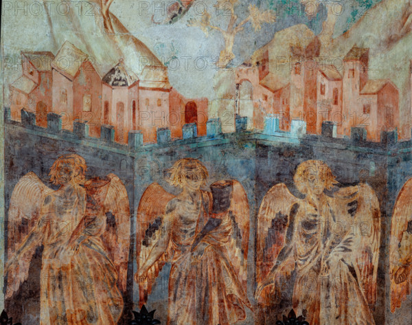 Assisi, Basilica superiore di San Francesco, transetto meridionale, parete sud, “Visioni apocalittiche”: “L’angelo del sesto sigillo e gli angeli dei venti ai quattro angoli della terra”.  Particolare. Affreschi di Cimabue (Cenni di Pepo 1277-1283?) e bottega.

[ENG]
Assisi, Upper Basilica of Saint Francis, the southern transept, the southern wall, “Apocalyptic visions”: “The Angel of the Sixth Seal and the Angels of the Winds at the Four Corners of the Earth.” Detail. Frescoes by Cimabue (Cenni di Pepo 1277-1283?) and workshop.
Basilica di San Francesco, Assisi (PG), Umbria, Italia - Italy