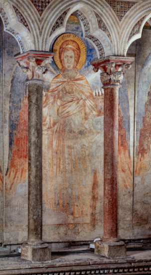 Assisi, Basilica superiore di San Francesco, transetto meridionale, parete ovest, registro mediano: secondo angelo (Principato) delle “Gerarchie angeliche”. 
Affreschi di Cimabue (Cenni di Pepo 1277-1283?) e bottega.


[ENG]
Assisi, Upper Basilica of Saint Francis, southern transept, west wall, the middle register: the second angel of the angelic hierarchies. Frescoes by Cimabue (Cenni di Pepo 1277-1283?).
Basilica superiore di San France, Assisi (PG), Umbria, Italia - Italy