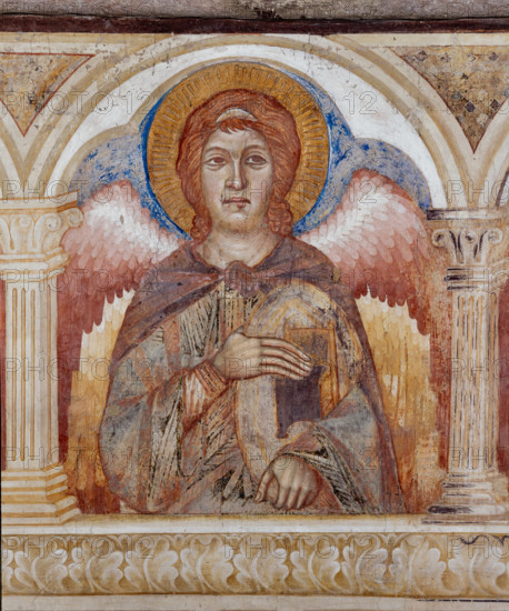 Assisi, Basilica superiore di San Francesco, transetto meridionale, parete ovest, registro mediano, loggetta: terzo angelo (Trono) delle “Gerarchie angeliche”. 
Affreschi di Cimabue (Cenni di Pepo 1277-1283?) e bottega.

[ENG]
Assisi, Upper Basilica of Saint Francis, southern transept, west wall, the middle register, small loggia: the third angel (Throne) of the angelic hierarchies. Frescoes by Cimabue (Cenni di Pepo 1277-1283?).
Basilica superiore di San France, Assisi (PG), Umbria, Italia - Italy