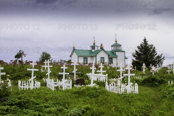 Cimetière russe et église orthodoxe de Ninilchik, péninsule de Kenai, Alaska