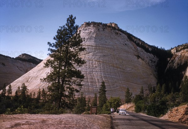 Rock Candy Mountain and Mount Carmel Highway, Zion National Park, Utah, USA, 1954