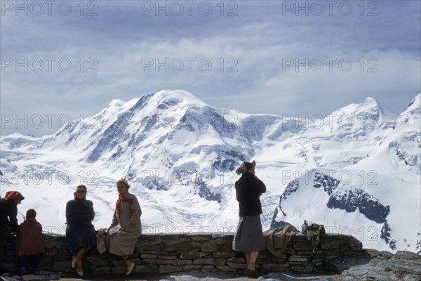 Lyskamm Mountain Peak in Winter, View from Gornergrat, Switzerland, 1956