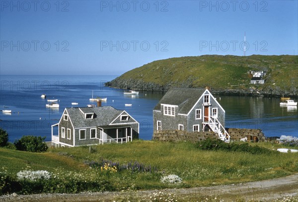 Cottages on Bay, Monhegan, Maine, USA, 1957