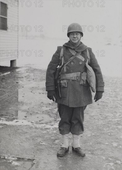 Soldier, Outdoor Portrait, WWII, HQ 2nd Battalion, 389th Infantry, US Army Military Base, Indiana, USA, 1942