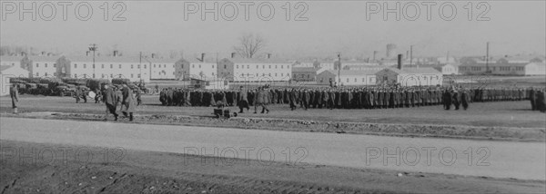 Marching Soldiers, WWII, HQ 2nd Battalion, 389th Infantry, US Army Military Base, Indiana, USA, 1942