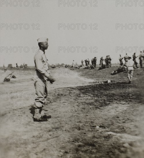 Soldiers During Target Practice, WWII, HQ 2nd Battalion, 389th Infantry, US Army Military Base, Indiana, USA, 1942