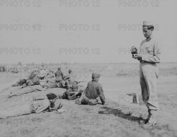 Soldiers During Target Practice, WWII, HQ 2nd Battalion, 389th Infantry, US Army Military Base, Indiana, USA, 1942