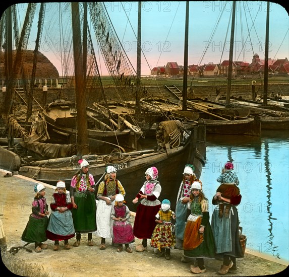 School Children, Marken, Holland, Magic Lantern Slide, circa 1910