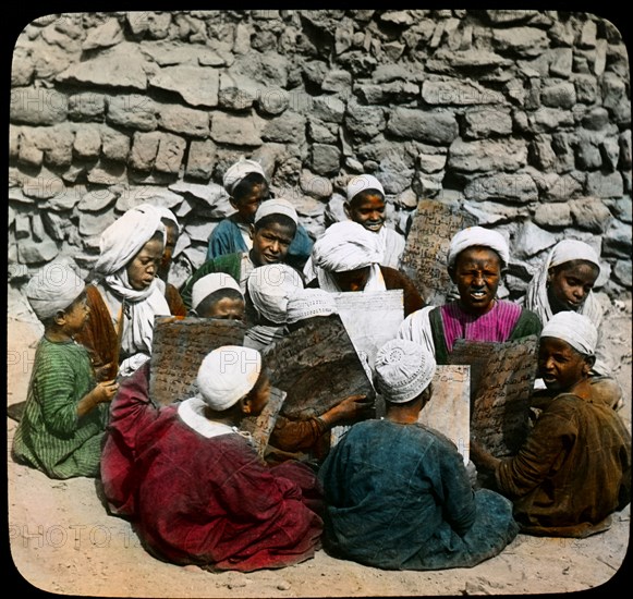 Arabic School, Cairo, Egypt, Magic Lantern Slide, circa 1910