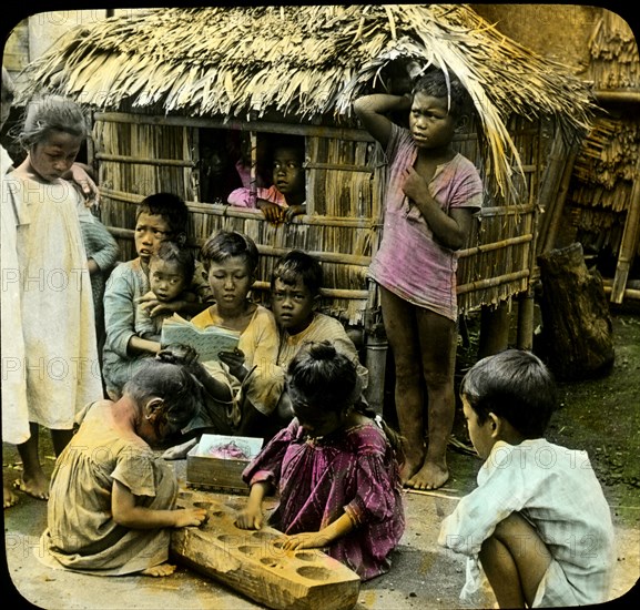Filipino Children at Play, Philippines, Magic Lantern Slide, circa 1910